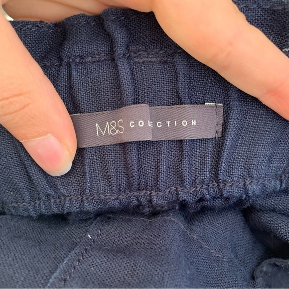 Mark & Spencer navy blue linen wide leg belted pant - Picture 9 of 11